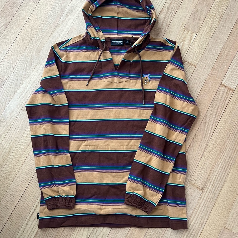The Hundreds Adam Bomb striped pullover hoodie.Men size Medium or women’s size L